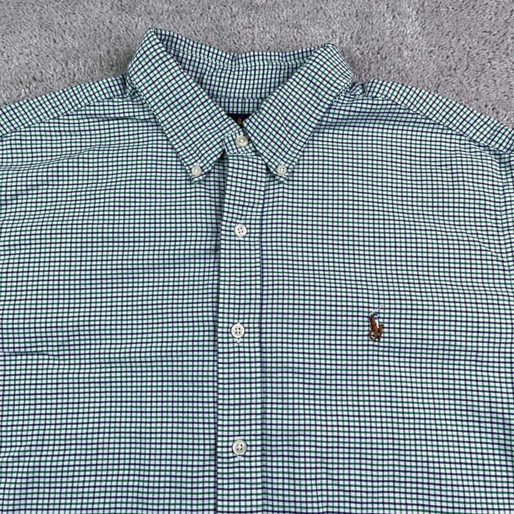 Ralph Lauren Shirt Mens XL Green Blue Micro Check Classic Fit Button Down Oxford - Picture 3 of 12